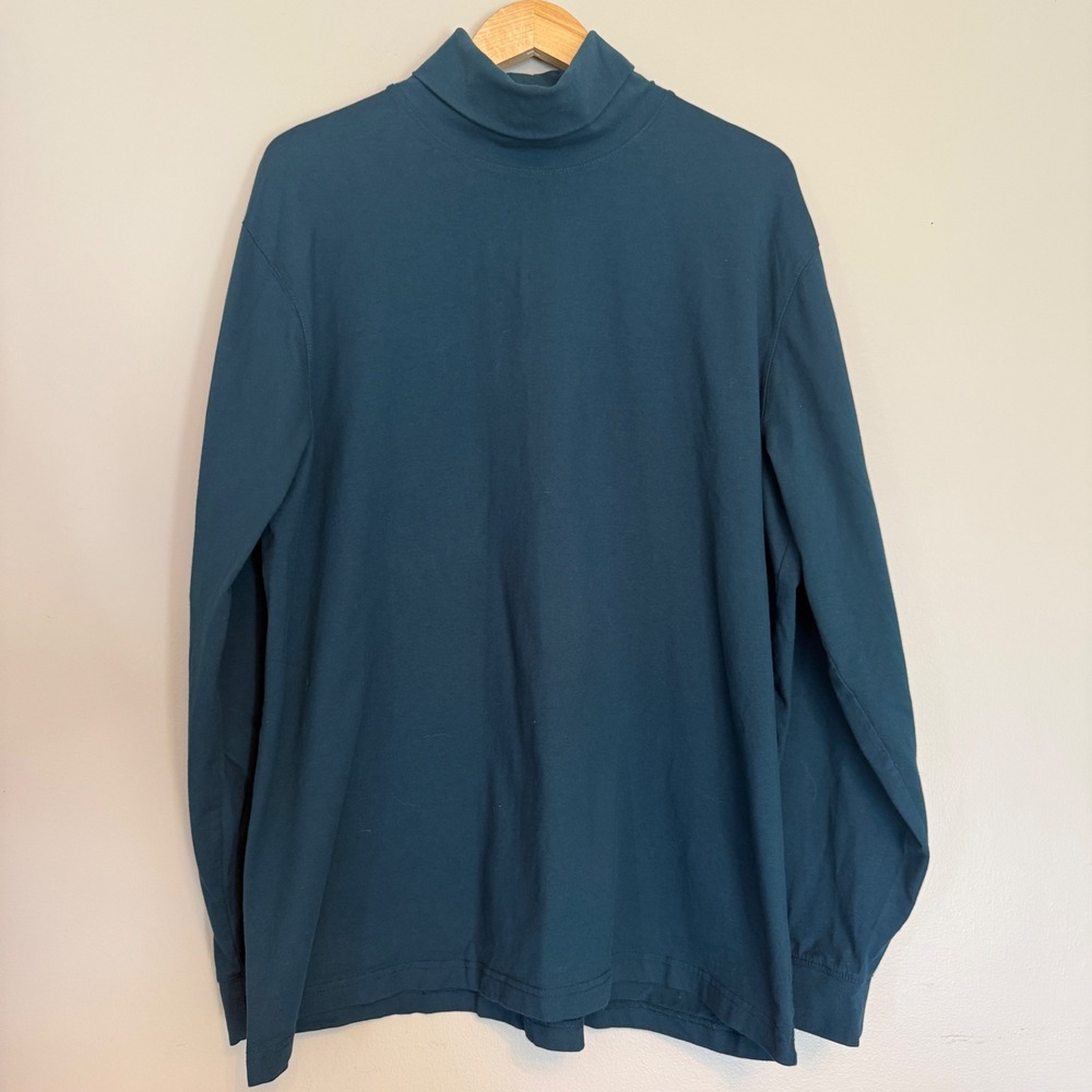 LL Bean‎ Womens Teal Blue Long Sleeve Turtleneck Cotton Basic Top Layering